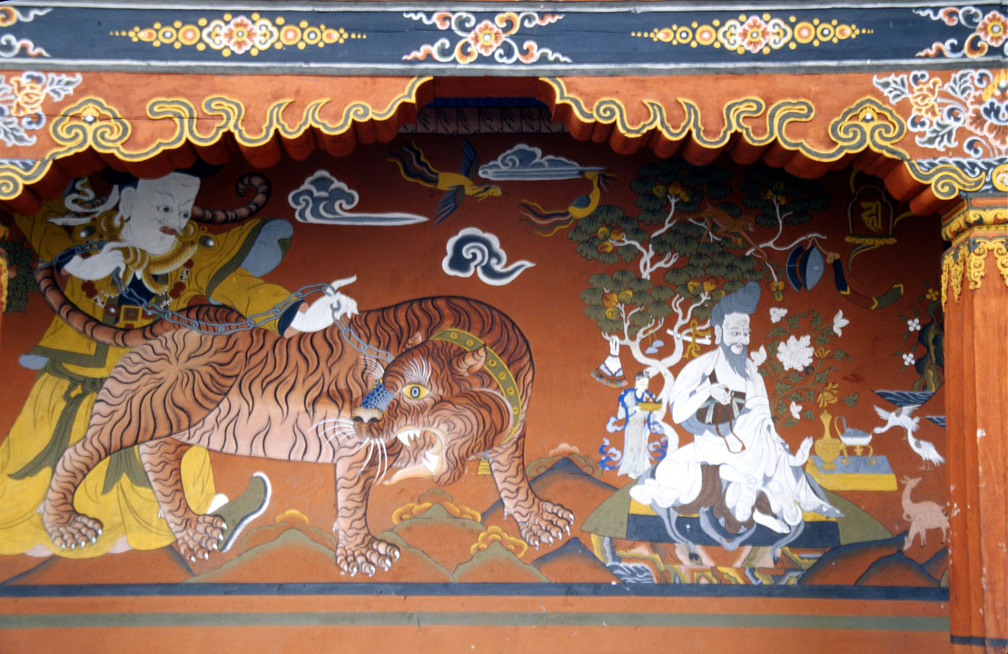 b_531m paro.jpg - Bhoutan - vallée de Punakha, Dzong de Punakha le fameux mongol tenant un tigre enchaîné, souvent représenté dans l'iconographie bouddhiste bhoutanaise